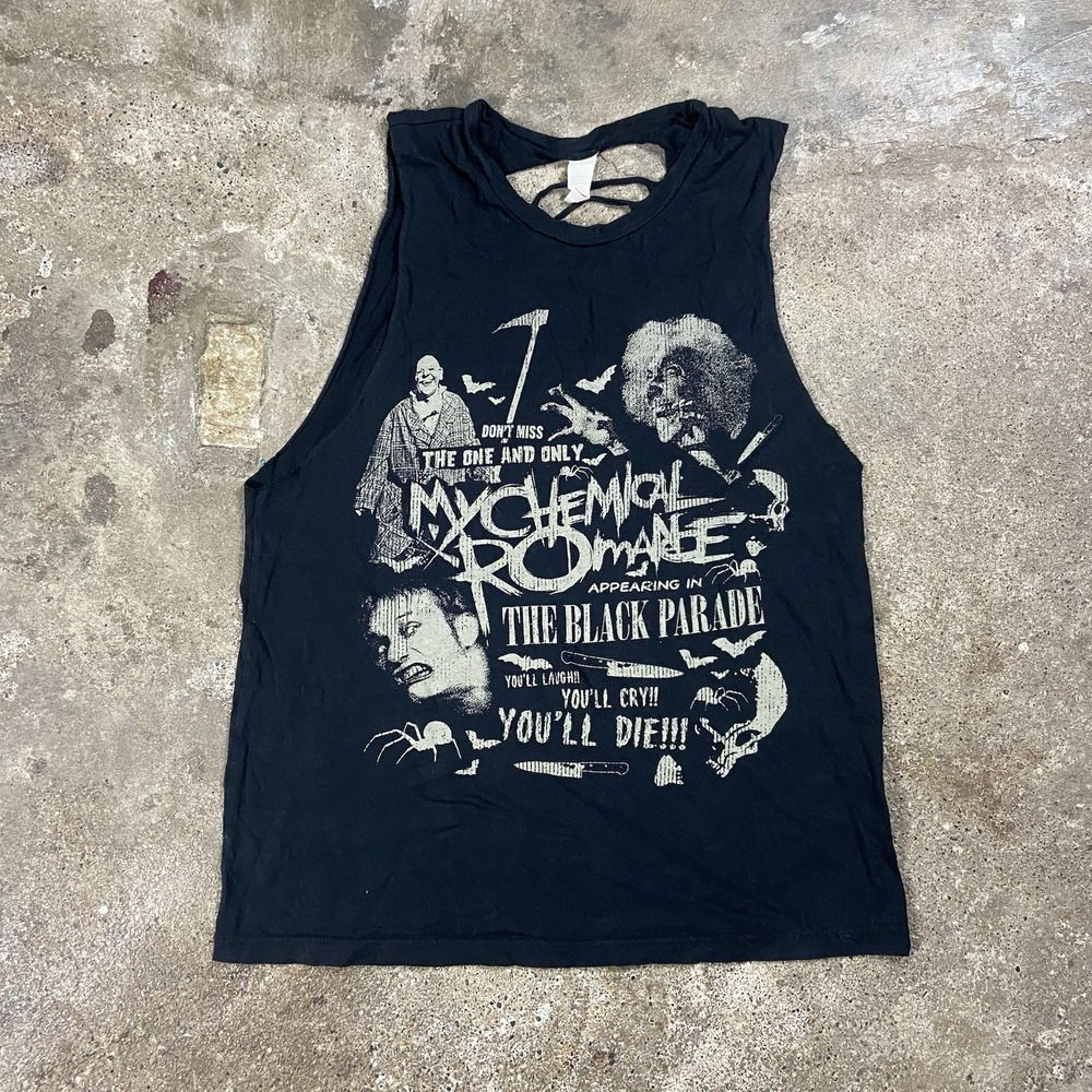 Vintage Y2K My Chemical Romance Cutoff Tank Top Size Large Black Parade Emo Rock